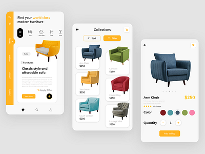 Modern Furniture E-Commerce branding design button buy chair chennai creative design mobile online online shopping shop shopping shopping app store ui ux