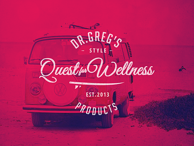 Dr. Greg's Quest For Wellness Products california chiropractor healthy lifestyle living logo logotype retro surfing vibrant vintage