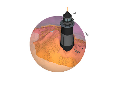 Countryside series - The Lighthouse 3d chalet island iso isometry landscape low orange poly purple trip water