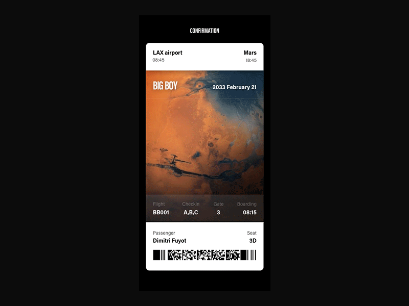 SPACED #SPACED Challenge - Boarding Pass app boarding booking c4d flight octane pass ship space spaceshop ui ux