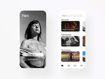 Fårö – App adobe xd app app design cine cinema film ios minimal minimalist modern movie simple stream streaming streaming app streaming service ui ui design uiux ux