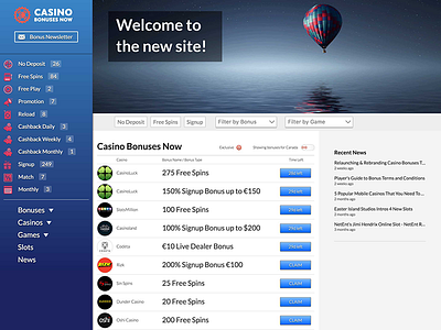 Homepage for CasinoBonusesNow.com