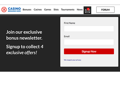 Newsletter Signup for Casino Portal cta email cta email newsletter newsletter signup notifications ux