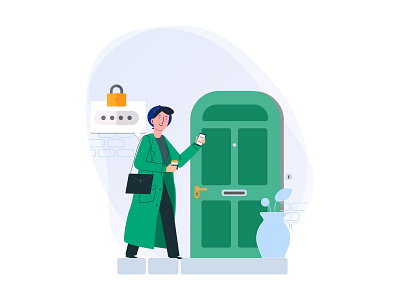 log in 1 arrive character design door illustration login password ui woman