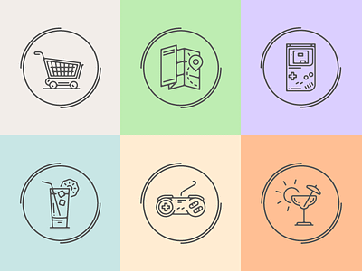 Vintage Icon Set Expanded - Pt.2 cart cocktail drink game gameboy icon icon set line map pictogram rounded shopping