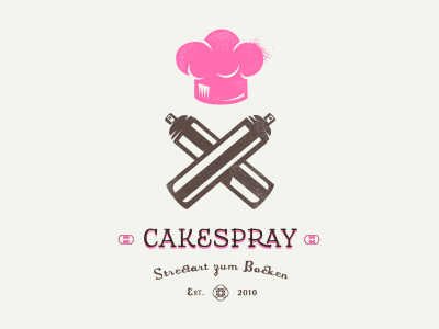 Cakespray Logo art machine brown cake cakespray can chef graffiti julian hrankov logo pastry pink spraycan