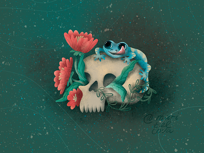 skull eublefar flowers gekko illustraion simple skull