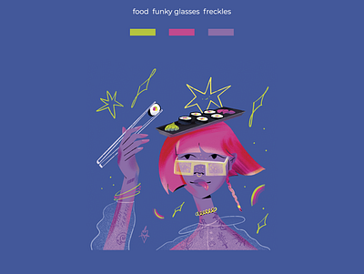 Facetober sushi advertising app character character design design fancy girl food girl glases illustration sushi tatoo