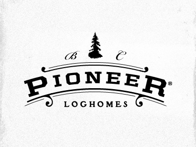 Pioneer Log Homes bickham script logo mark ornate parrish united