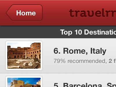 Travelerr - Top 10 Destinations app gray helvetica neue iphone pluto red white