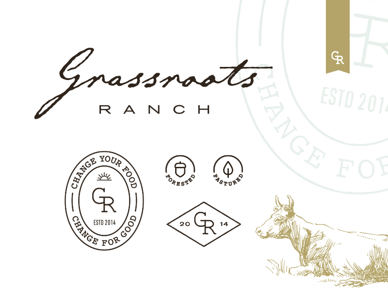 GRR v1 agriculture sustainable food brand monogram farm beef script label emblem ranch