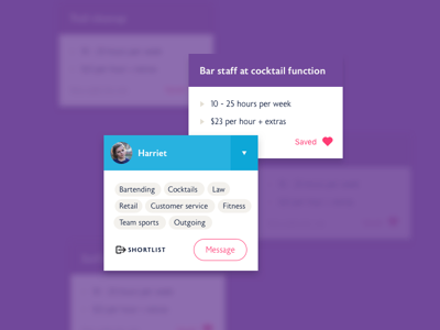 Profile and job cards cards message profile tags ui
