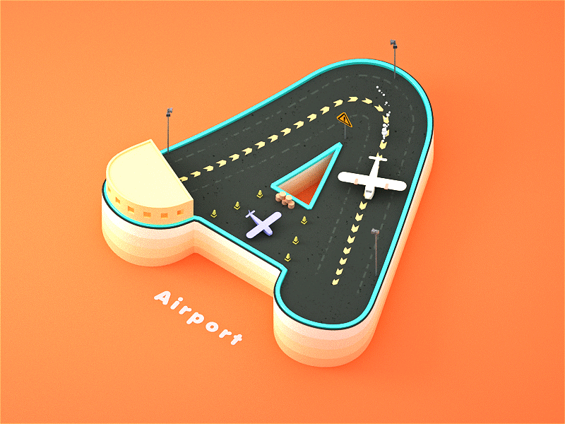 Airport animation c4d colorful gif