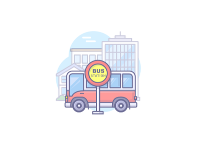 City bus station vector mockup illustration bus stop bus station bus