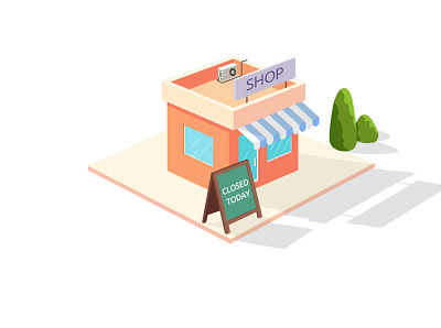 Isometric Shop | Closed Today builder design illustration logo vector