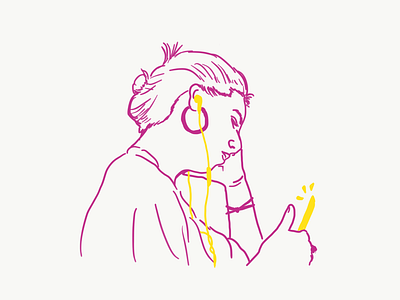 Listen to our favorite song cartoon character earphone girl illustration lady listening phone woman