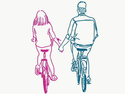 Where are we heading? bicycle bike boy girl guy holding hand illustration lady man woman