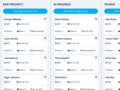 SaaS product for rental properties cards flow kanban leads material design rental properties ui design