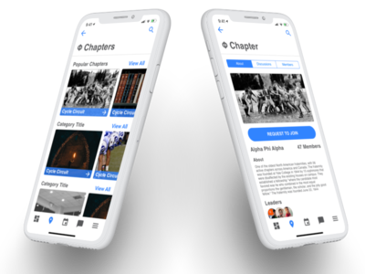 Varsity - Chapters and Chapter Detail blue clean ios iphone iphone app iphone x mobile app school sorority ui university ux