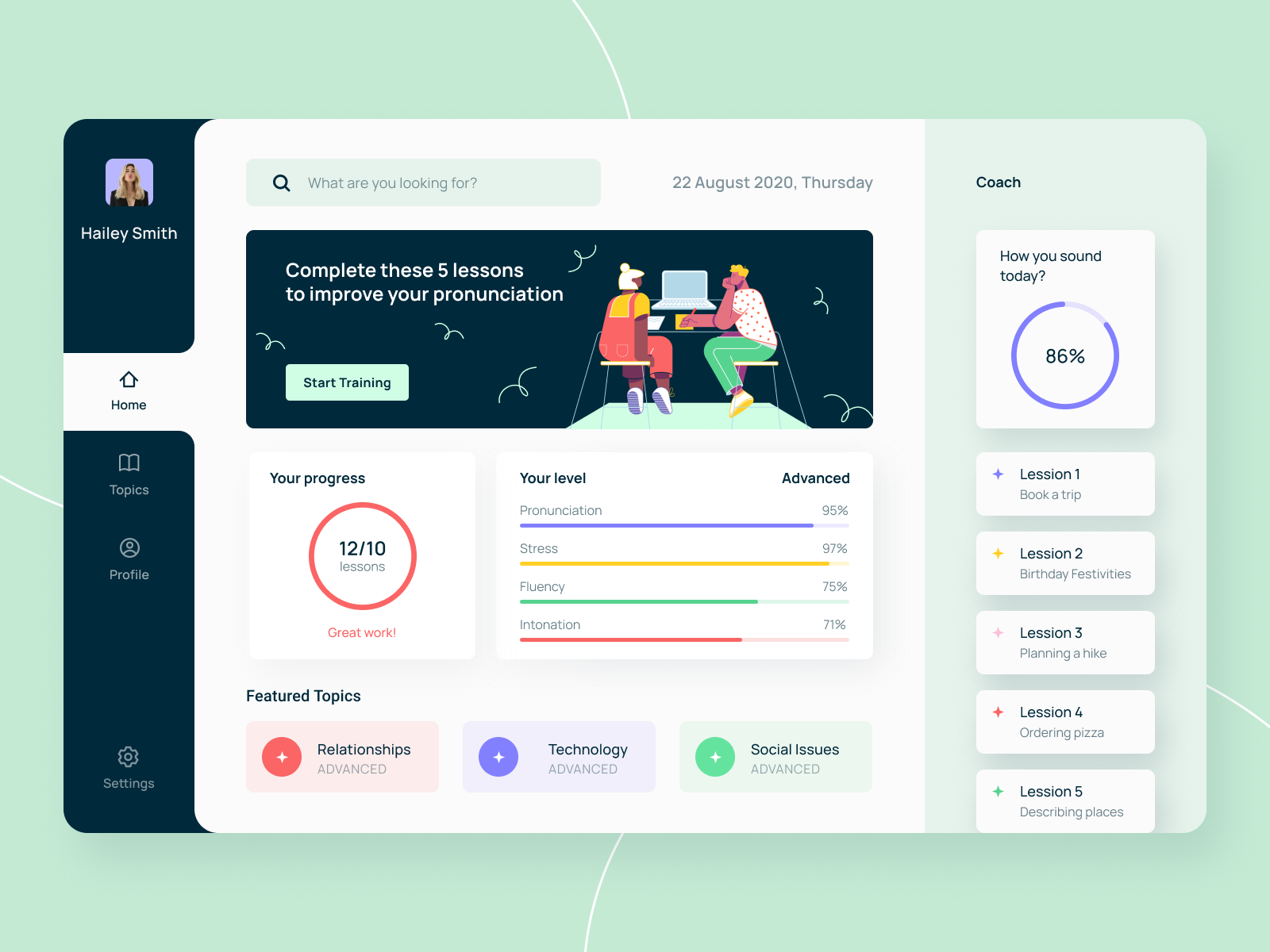 Language Learning Dashboard by Thu Ha Vu on Dribbble