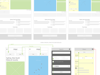 Modules flow responsive wireframes