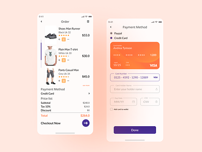 Credit Card Checkout Concept 2020 app clean concept creative credit credit card desaign design mobile orange purple trend ui uiux