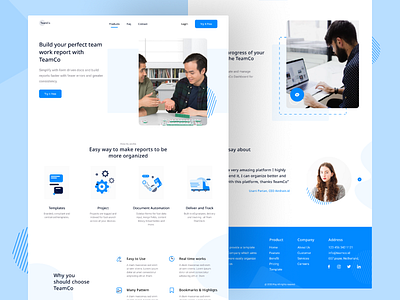 Exploration Landing Page TeamCo 2020 blue clean creative homepageui illustration interface landing landingpage minimalist trends ui uidesign uiux uxdesign vector web webdesign