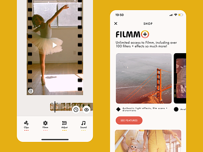 Filmm – Workspace and Shop adjust animation app app design clip effects film filter frames icons ios ipnone lifestyle mobiledesign shop story ui ux video workspace