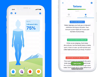 Waterbalance: achievements achievement app design drinks gamification health illustrations ios lifestyle mobile app ui ux vector water