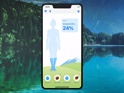 Waterbalance app: adding a drink android animation app app design balance drink health icons illustration interaction ios lifestyle mobile app ui ux vector water