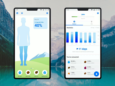 Waterbalance: User profile animation android animation app design drinks health illustration interaction ios lifestyle mobile design mobile ui profile ui ux vector water water tracker