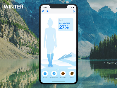 Waterbalance: Main screen backgrounds android app design drink health human illustration illustrations interaction interface ios lifestyle mobile app mobile design mountain nature ui ux water