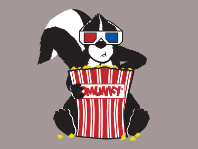 Skunk Cinema animals black blue movies organic popcorn red shirts skunk white yellow