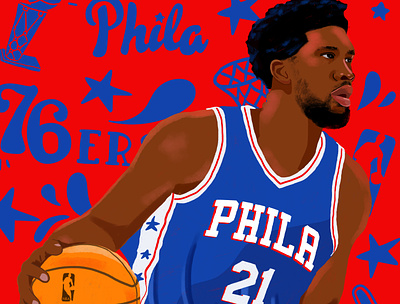 Sixers-Joel Embiid basketball illustration nba portrait illustration sixers
