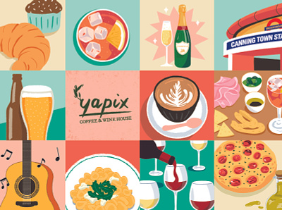 Yapix Coffee & Wine House Leaflet coffee food illustration illustration pasta vector wine