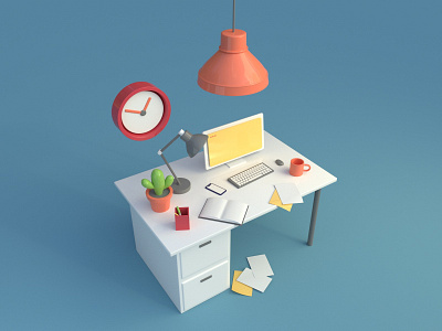 Working from home 3d art 3d lowpoly 3d modeling 3d render c4d cgi cinema4d desk lowpolyart messy desk redshift3d working from home