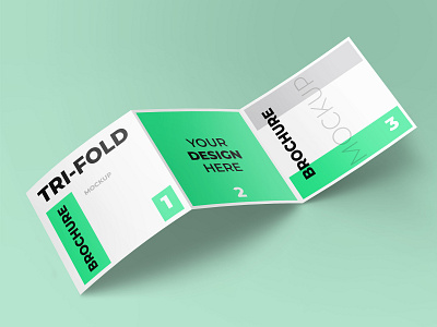 Square tri fold brochure mockup brand flyer front high resolution identity mockup modern smart object square flyer mockup