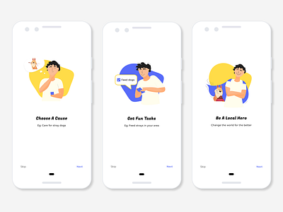 Local Hero Onboarding Screens android android app animals character illustration onboarding ui uidesign