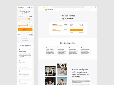 Landing page for Lion Money fintech landing product design ui ux