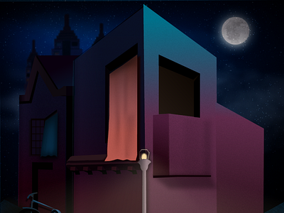 NightOFtheCity bike city design hoom house illustration light bulb moon moonlight night premium prespective