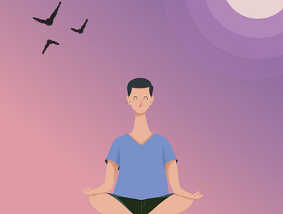 Yoga artwork birds boy dawn illustraion sun yoga