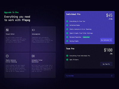 FFmpeg.guide - Pricing Page Design gradient green pricing purple startup ui video editing web design