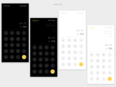 004 Calculator 100 days of ui app calculator dailyui dailyui 004 dark mode design light mode minimal minimalist mobile ui yellow