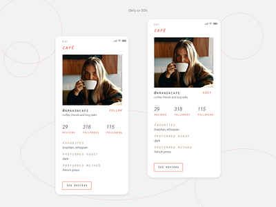 006 User Profile 100 days of ui app cafe coffee concept daily ui 006 dailyui design minimalist mobile profile ui user user interface user profile