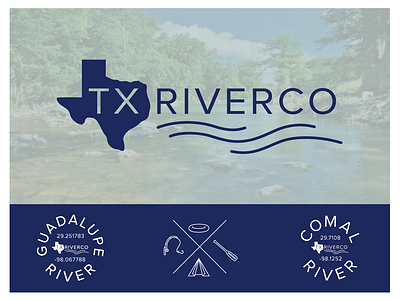 TX River Co Logo branding camping fishing icon kayaking logo outdoors river logo texas tubing vector