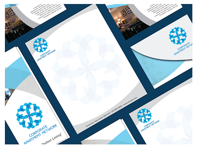 Corporate Apartment Network Branding blue branding brochure gray identitydesign layoutdesign letterhead postcards stationery design thank you cards typography