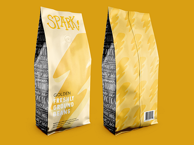 Spark Coffee Package Mockup coffee graphicdesign illustration lightning logo magical packagedesign packaging spark