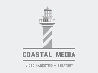 Coastal Media – one version WIP greyscale lighthouse logo rules typography