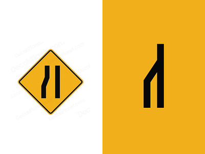 Merging black merge street sign yellow