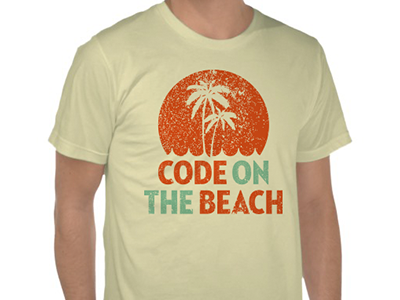 Code On The Beach Tees blue code on the beach ocean orange palm trees retro sunset tshirt vintage